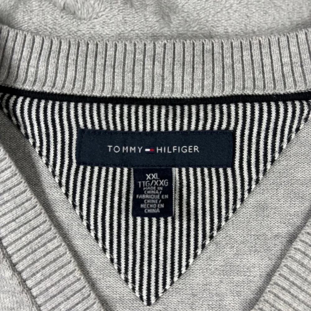 Tommy Hilfiger Mens XXL Gray Argyle V-Neck Cotton Knit Sweater Vest Sleeveless